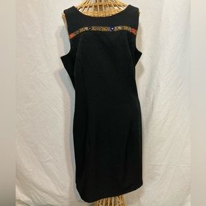 VINTAGE BLACK DRESS FLORAL EMBROIDERY CLASSIC  DRESS SIZE 16